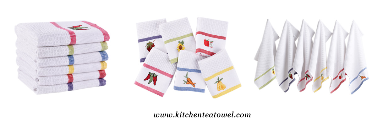 100% Cotton Waffle Weave Fruit Embroidery Kitchen Towels