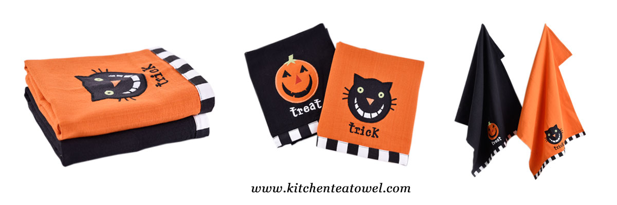 Cotton Halloween Embroidery Tea Towels